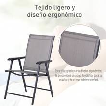 Outsunny Conjunto de 2 Sillas Plegables para Exterior Con Reposabrazos Sillas para Balcones Jardín Terraza Metal Texteline Carga 100kg 58x64x94 cm