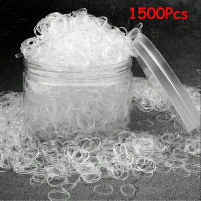 1500pcs Girl's Transparent Mini Disposable Hair Bands, 0.48 Inch Diameter, Packed In Jar, Suitable For Daily Use
