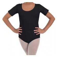 Leotardo Manga Corta Mujer Ballet, Gimnasia y Uso Diario 100% Seamless Sin Costuras Algodón Con Licra - Negro - Ver 2