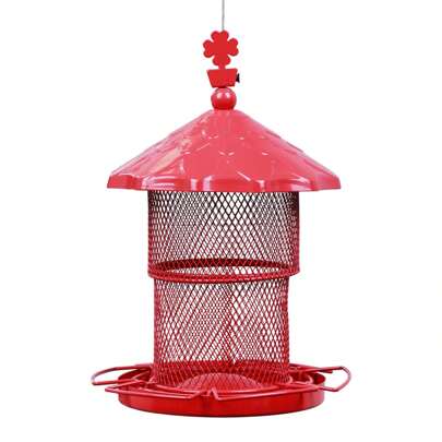 1Pack Metal Bird Feeder Tube Hanging Wild Bird Seed Feeder Squirrel Proof Birds Feeder For Outside Decoration, Large Capacity Feeder For Outdoor Garde