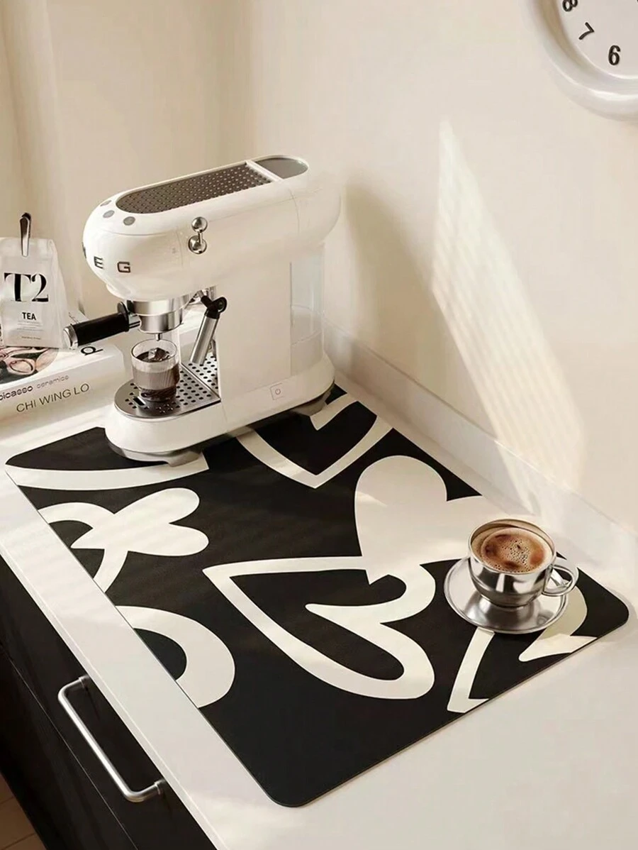 1/2pcs Coffee Mat - Hide Stain Absorbent Rubber Backing Quick Dry Mat For Kitchen Counter Coffee Bar Accessories Dish Drying Mat For Coffee Maker Coffee Maker Coffee Pot Espresso Maker - Love 2 - View 1