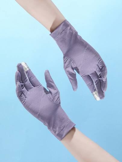 1 双女式全指蕾丝手套，透气条纹户外驾驶骑行手套，适合春夏季，多色