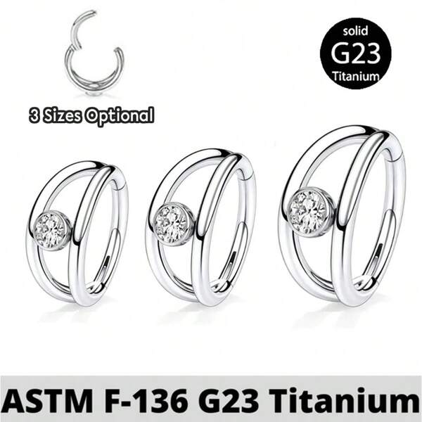 1Pc 16G G23 Titanium Double Hoop Seamless Clicker Nose Ring Hoop Earrings Sparkle 5A Cubic Zirconia Ear Cartilage Helix Tragus For Women Men
