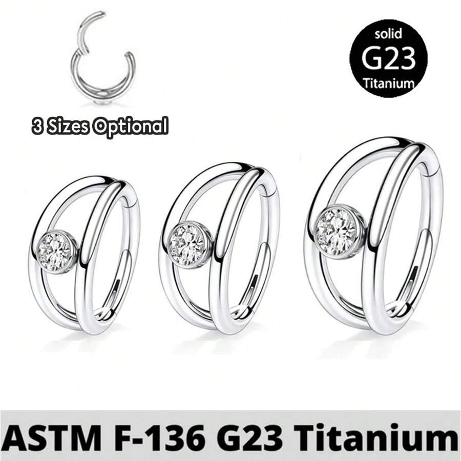 1件16G G23钛金属无缝双环鼻环/耳环，镶嵌5A级立方氧化锆，适用于耳软骨、耳廓、耳屏，男女通用 - 銀色 - 查看 1