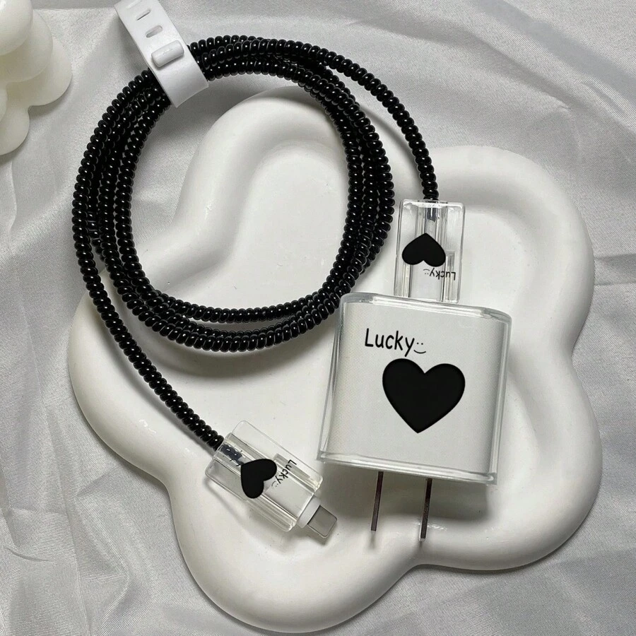 5入組黑色幸運心設計20w充電器保護殼 - 黑與白 - 查看 1