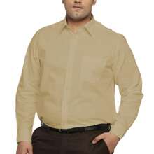 Camisa Social Masculina 100% Microfibra Manga Longa Plus Size Extra Grande Bege Clara Bom Pano - Bege - Visão 1