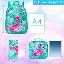 3 件組 火烈鳥雙面設計串珠女童背包含飯盒鉛筆盒小學生及幼兒園兒童 - 綠色 - 查看 4