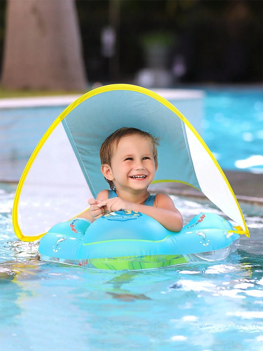 Inflatable Baby Swimming Ring With Removable Canopy Lifeguard Float With Sunshade - 藍色 - 查看 1