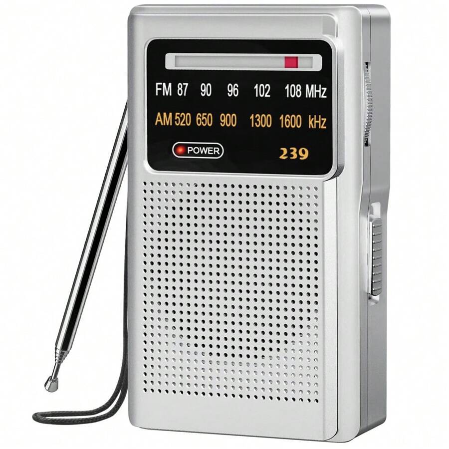 手提收音機,小型fm/am收音機,半導體收音機具有優秀的接收和音質/耳機插孔,易於使用,口袋收音機適合旅行和露營,僅在歐洲有售 - 銀色 - 查看 1