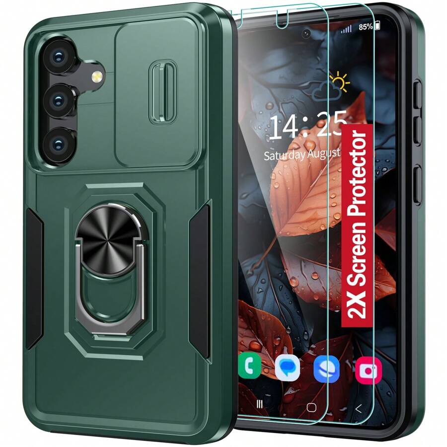 Unbeinst Compatible With Samsung Galaxy S24 / S24 Plus / S24 Ultra Case,[Built-In Slide Camera Cover & Rotatable Kickstand][2* Screen Protectors]Shockproof Anti-Scratch Samsung  S24 / S24 Plus / S24 Ultra 5G Case - Olive Green - View 1