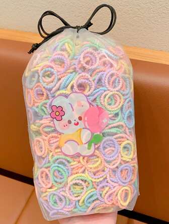 300 个/包儿童可爱卡通弹力发带婴儿女孩可爱发圈橡皮筋儿童发饰套装仅展示袋，OPP 袋包装