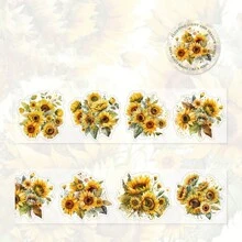 YANJI 1捲2m向日葵花紋寵物剪裁和紙膠帶,適用於手帳、diy裝飾、個性化創意貼紙 - 黃色 - 查看 9