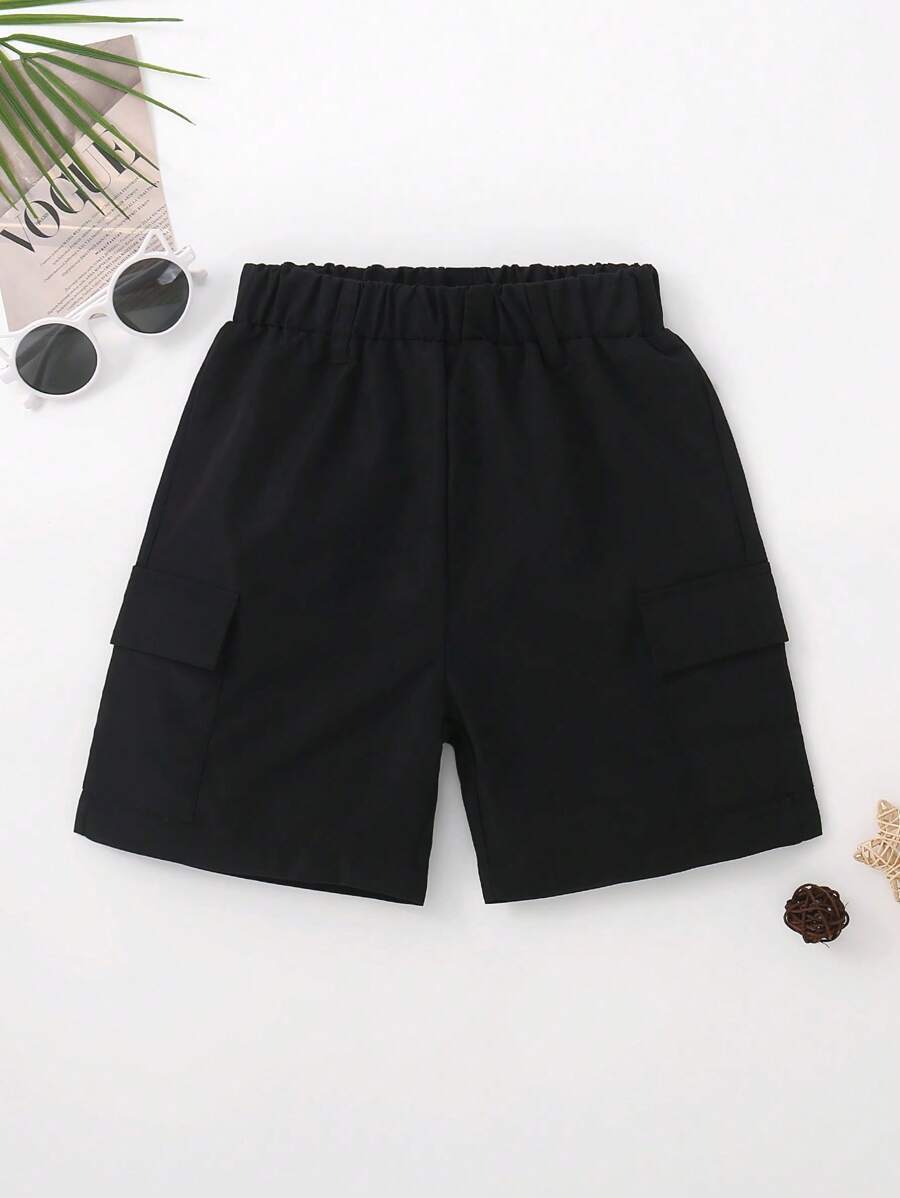 Kleine Jungen Sommer Lässig einfarbige Cargoshorts - Schwarz - Übersicht 1