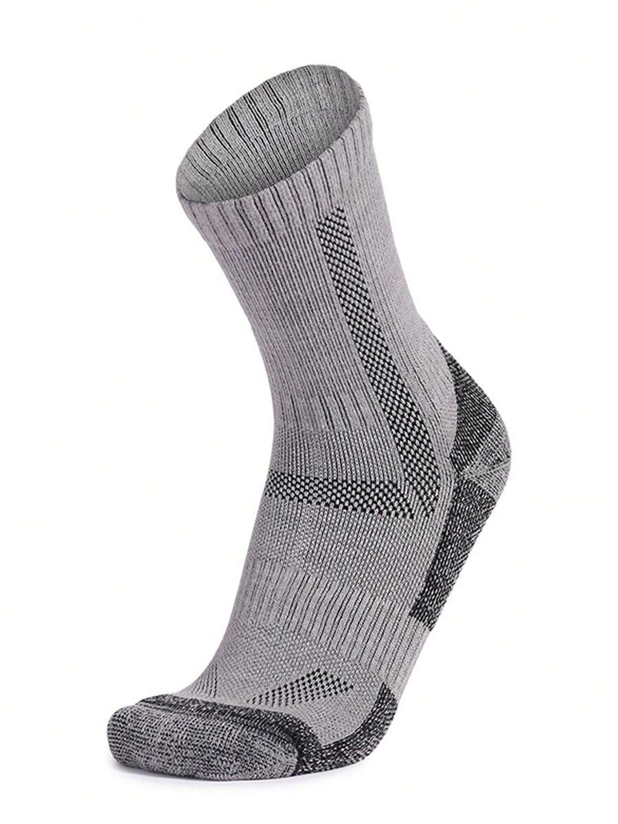 每包3對中筒針織休閒襪，具備排汗、防滑、耐磨、保暖和透氣功能，適用於滑雪和運動 - 灰色 - 查看 1