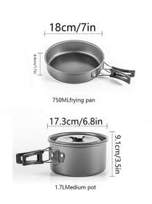 Camping Cookware Set For 1-3 Persons, Portable Frying Pan, Outdoor Bbq Cooker Pot, Non-Stick Pan - Dark Grey - View 11