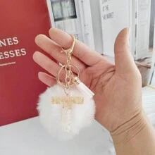 1 Pc Alphabet Initial Letter Keychain Cute Plush Key Chain Cute Sequins Resin Key Chain Ring Bag Backpack Charm Car Hanging Pendant Women Girls Gift Wallet And Handbag Accessories Keychain With Tassels Alphabet Initial Letter A-Y Plush Keychain - White - View 14