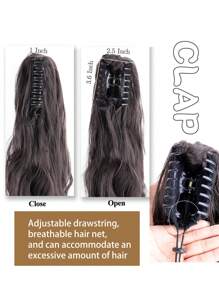 合成鬃毛馬尾爪夾頭髮擴展150克/包拉繩捲曲波浪頭髮髮套18英寸長光滑頭頂馬尾 - 香檳色 - 查看 4