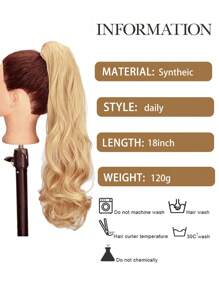 合成鬃毛馬尾爪夾頭髮擴展150克/包拉繩捲曲波浪頭髮髮套18英寸長光滑頭頂馬尾 - 香檳色 - 查看 5