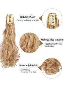 合成鬃毛馬尾爪夾頭髮擴展150克/包拉繩捲曲波浪頭髮髮套18英寸長光滑頭頂馬尾 - 香檳色 - 查看 3