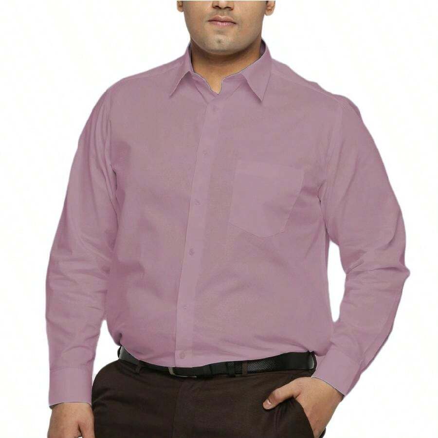 Camisa Social Masculina 100% Microfibra Manga Longa Plus Size Extra Grande Lilás Lavanda Bom Pano - Lavanda - Visão 1