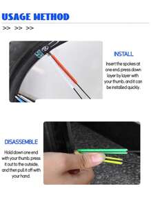 12 reflectoare colorate pentru spițe de bicicletă, bandă de avertizare pentru mersul pe timp de noapte, cleme din sârmă de oțel cu angrenaj fix