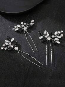 3 piezas de pinzas para el cabello de boda de cristal, pasadores de cabello de novia hechos a mano con strass, adecuados para mujeres, niñas, damas de honor (multicolor) - Negro - Ver 2