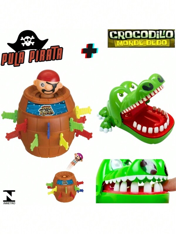 Combo 2 Jogos Pula Pirata Brinquedo e Crocodilo Morde o Dedo
