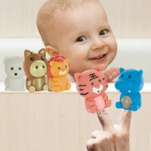 11pcs Kids' Stacking Blocks And Animal Finger Puppets Soft Rubber Toys, Early Educational Stacking Game, Squeeze Toys For Baby 6+ Months, Best Gift - Beige - View 8