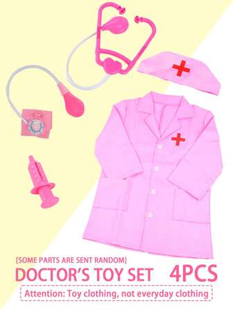 Decoración navideña - Conjunto de disfraz de médico/enfermera infantil de 4 piezas (uniforme médico de manga larga, estetoscopio, jeringa, esfigmomanómetro), juego de juego de rol de médico para niños pequeños de 3 a 6 años, juguetes para niños, disfraz de personaje, juguetes para niñas, disfraz para niños, Navidad, disfraz de niños, conjunto de médico