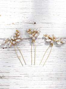 3 Pcs Crystal Bridal Hair Accessories Set, Handmade Rhinestone Wedding Hair Clips, Suitable For Women, Girls, Bridesmaids (Multi-Color) Valentine's Day Accessories - Gold - View 2