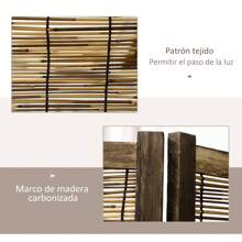 HOMCOM Biombo de 4 Paneles Divisor de Habitación Plegable 160x1,8x170 cm Separador de Ambientes de Madera y Carrizo Estilo Rústico para Oficina Dormitorio Salón Natural - Camel - Ver 2