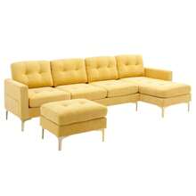 MERAX 110" U-Shape Convertible Sectional Sofa Couch With Movable Ottoman For Living Room, Apartment, Office - 黃色 - 查看 8
