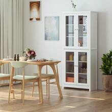 Furchen Vitrina de Cristal,Alacena Cocina, Mueble Aparador Comedor con 4 puertas,para salón, dormitorio, oficina 80 x 33 x 190 cm Enviado en 2 Paquetes