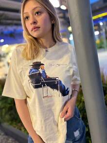 Oversized T-Shirt With Fashion Print BadBu Nobody Knows Sitting Cowboy - Champagne - View 7