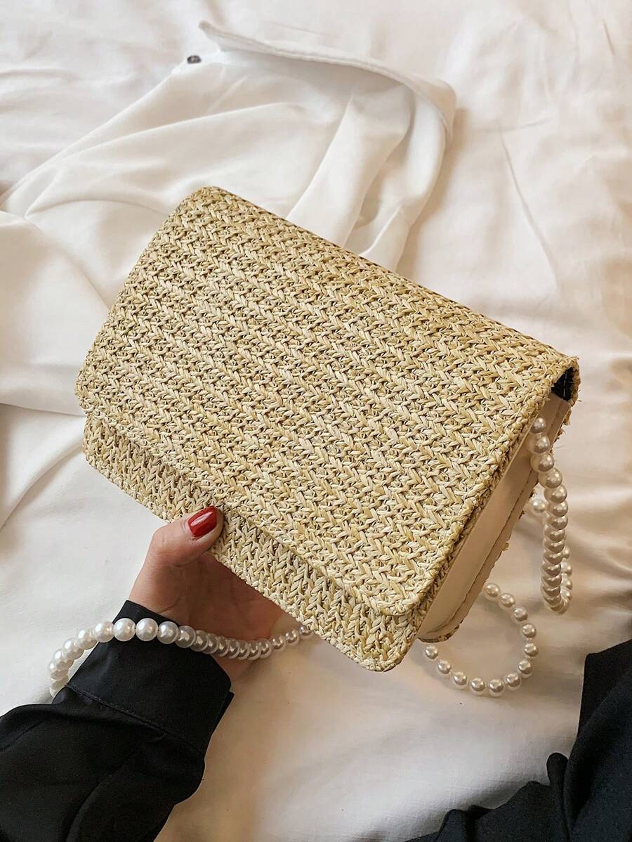 2024 New Summer Women's Niche Design Woven Bag With Pearl Chain Strap