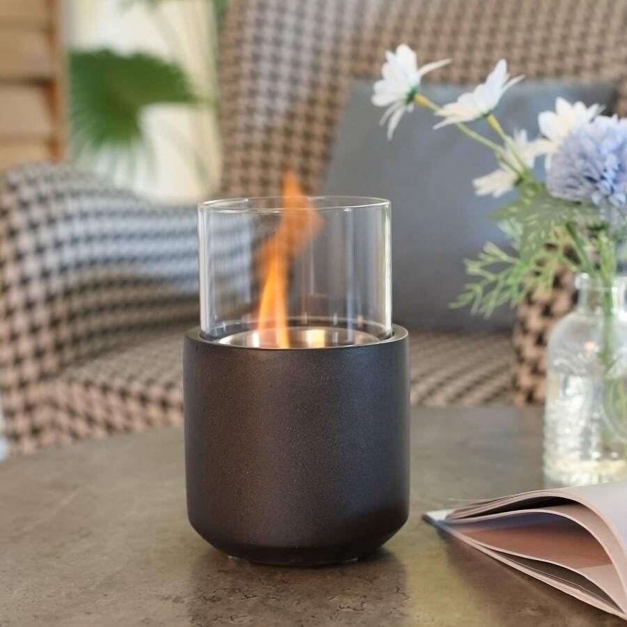 HOMCOM Chimenea Bioetanol Sobremesa Capacidad de 0,4 L Combustión de 2,5h Chimenea de Bioetanol para Interior y Exterior 12x12x19 cm Gris Oscuro