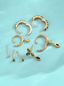 Ensemble De 8 Boucles D'oreilles Clou En Pierre Naturelle Et Zirconie De Couleur Vert Fabuleux Pour Femmes, Adapté À Une Utilisation Quotidienne, Rendez-vous, Fête Et Travail
