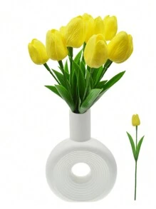 10入組12.6英寸人工漸變明亮黃色鬱金香花束,母親節禮物/母親節裝飾/情人節禮物/家居裝飾/花瓶裝飾/感激祝福禮物 - 10Pcs黃色 - 查看 2