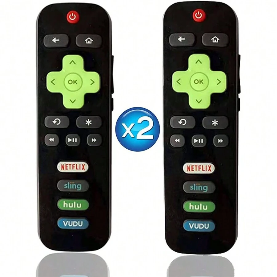 2 Pack Of Roku TV Glow-In-The-Dark TV Remote Controls With 4 Shortcut Buttons To Your Favorite Apps - Black - View 1