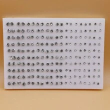 100pairs/Set Simple Sea Sponge Design Plastic Needle Stud Earrings With Mixed Sizes & All White Rhinestone Embellishments