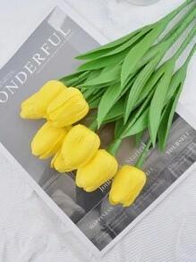 10入組12.6英寸人工漸變明亮黃色鬱金香花束,母親節禮物/母親節裝飾/情人節禮物/家居裝飾/花瓶裝飾/感激祝福禮物 - 10Pcs黃色 - 查看 8