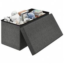 Folding Storage Ottoman Box Footstool Pouffe Seat Stool Home Chair Foot Bench - Gris Oscuro - Ver 1