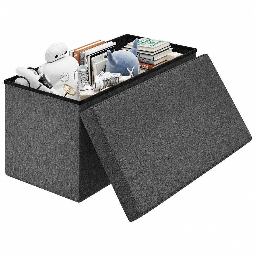 Folding Storage Ottoman Box Footstool Pouffe Seat Stool Home Chair Foot Bench - Gris Oscuro - Ver 1