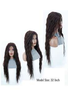 32寸t型前鬆綁綁合成纖維長波浪假髮,日常優雅髮型,13x1x4的鬆綁假髮,啡色髮型 - 巧克力棕 - 查看 1