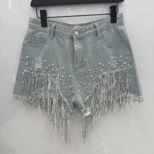 Women Shorts - 淺色水洗藍 - 查看 1