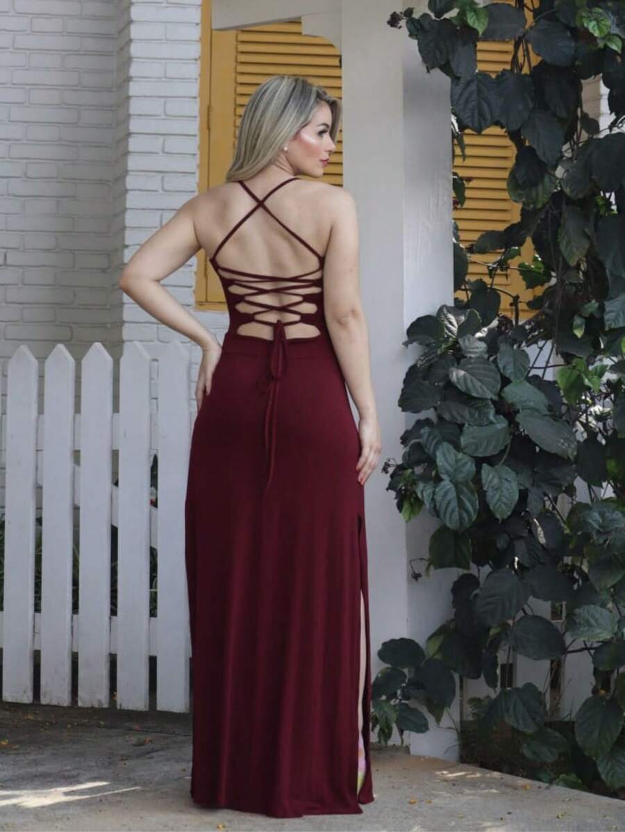 Women Dresses - 酒紅色 - 查看 1