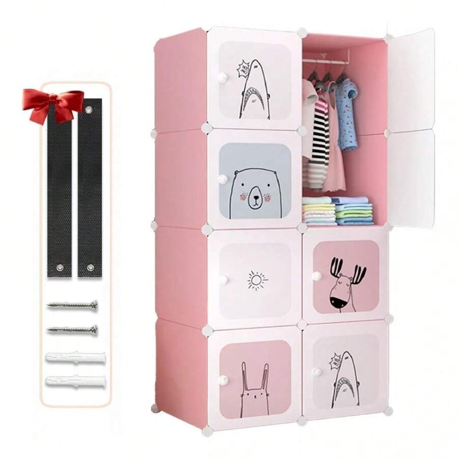 Armario Infantil Mueble Juguetero 8 Puertas 1 Colgante - Rosa - Ver 1