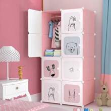 Armario Infantil Mueble Juguetero 8 Puertas 1 Colgante - Rosa - Ver 2