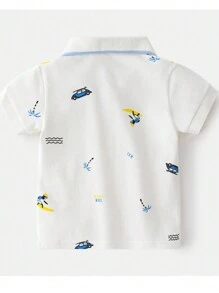 男童短袖 Polo 衫，夏季汽車印花上衣