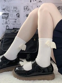 2雙潔白羽毛印花中筒情侶襪,洛麗塔風格 - 黑與白 - 查看 5